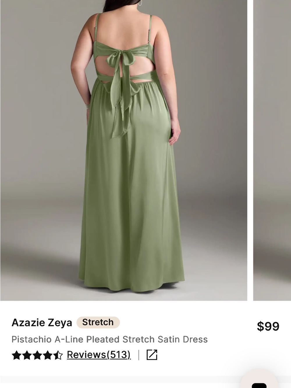 Azazie Zeya Pistachio stretch satin